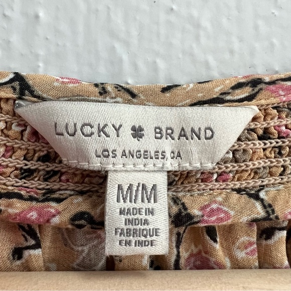 Lucky Brand Bohemian Paisley Boarder Peasant Top - Picture 4 of 8